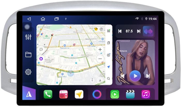 Магнитола для Hyundai Verna 2006-2010 (рамка серебро) - FarCar BX877 монитор 13" 2K QLED на Android 13, Быстрая, CarPlay, 4G SIM-слот