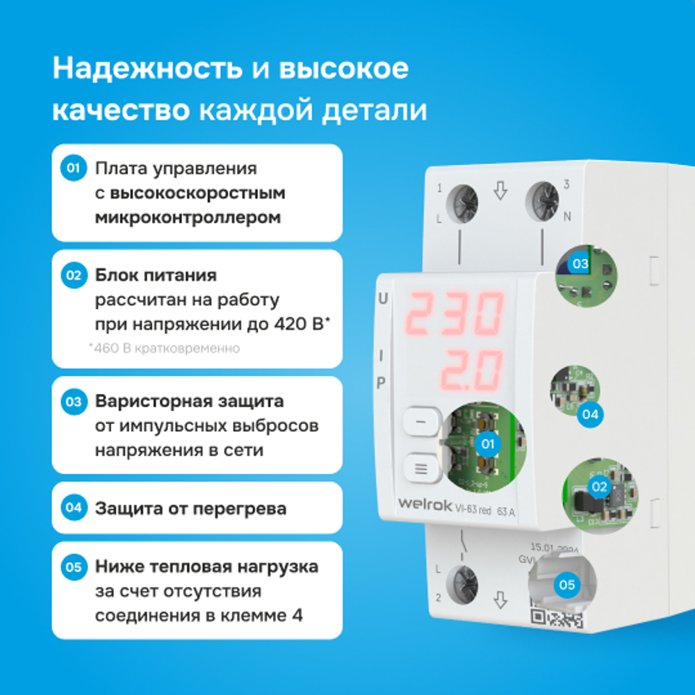 Реле напряжения с контролем тока Welrok VI red - 40 A - Реле напряжения с контролем тока Welrok VI-40 red