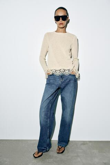 ZARA КРУЖЕВНОЙ ТОП, ЭКРЮ