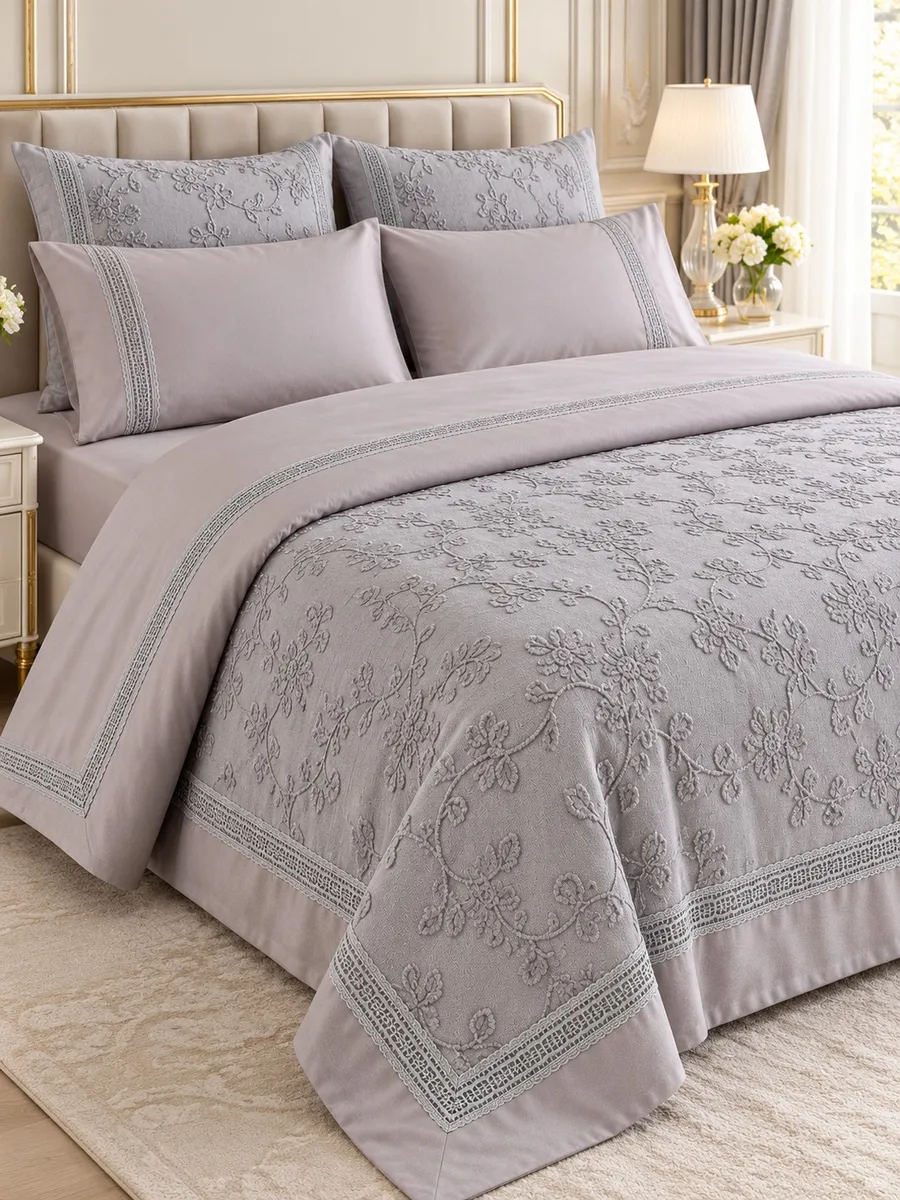 Gelin Home КПБ 7 пр. ELMINA серый цвет покрывало 240*260, пододеяльник 200*220, простынь 240*260, наволочки 50*70 2шт, декоративные наволочки 50*70 2шт GLNS401