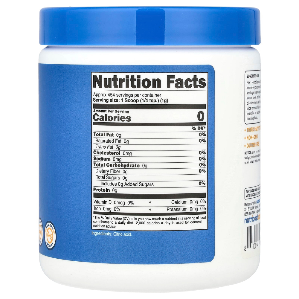 Nutricost, Лимонная кислота, без добавок, 454 г (16,2 унции)