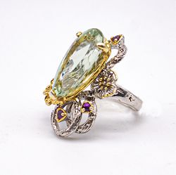 Кольцо серебро 925° — Празиолит, аметист
