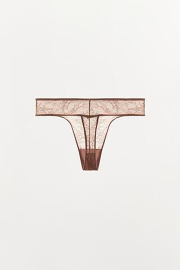 ZARA КРУЖЕВНЫЕ ТРУСЫ-ТАНГА, ЦВЕТ РОЗОВОГО ДЕРЕВА