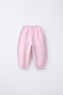 ZARA БРЮКИ BAGGY ИЗ САРЖИ С КАРМАНАМИ-СЕРДЕЧКАМИ, РОЗОВЫЙ