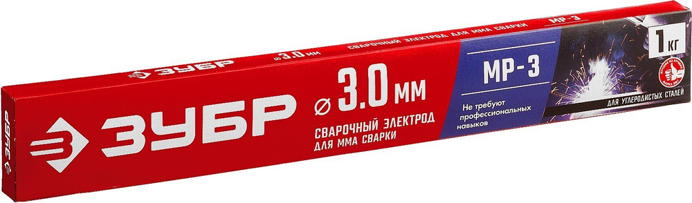 Электрод сварочный ЗУБР МР-3 с рутиловым покрытием, для ММА сварки, d 3.0 х 350 мм, 1 кг.