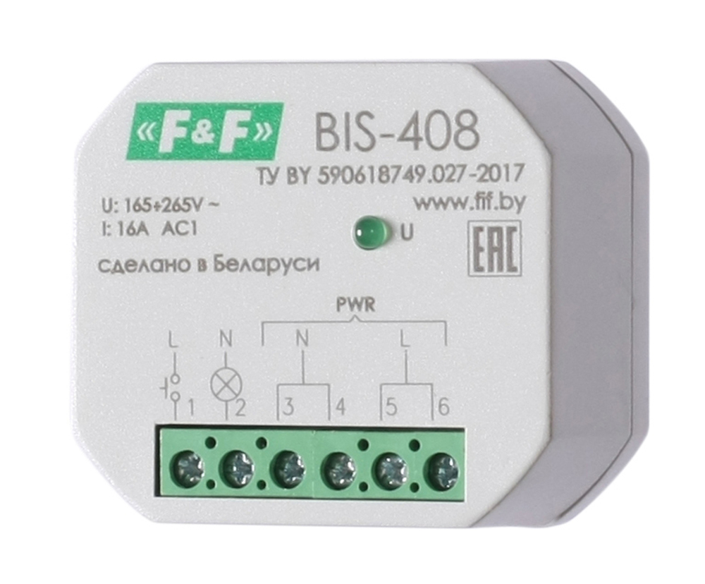 Реле импульсное BIS-408 16А 1NO IP20 100-265В AC
