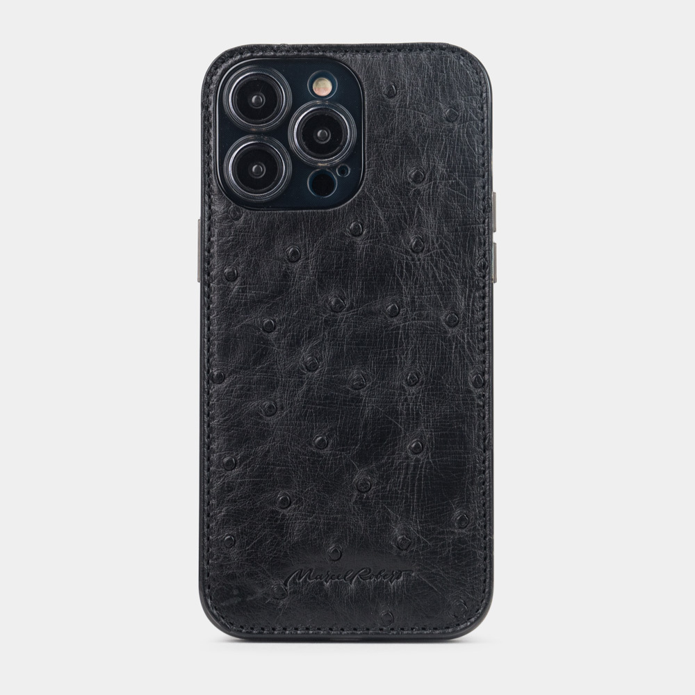 Чехол-накладка кожаная для iPhone 15 Pro черного цвета