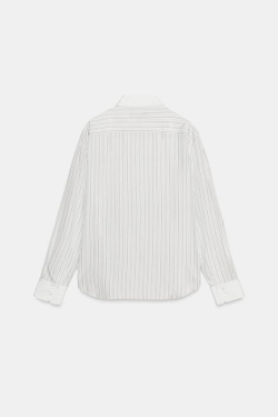 ZARA РУБАШКА В ПОЛОСКУ ИЗ 100% ШЕЛКА — ZW COLLECTION, ЭКРЮ/ЧЕРНЫЙ