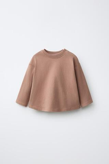 ZARA ОДНОТОННАЯ ФУТБОЛКА, КОРИЧНЕВЫЙ