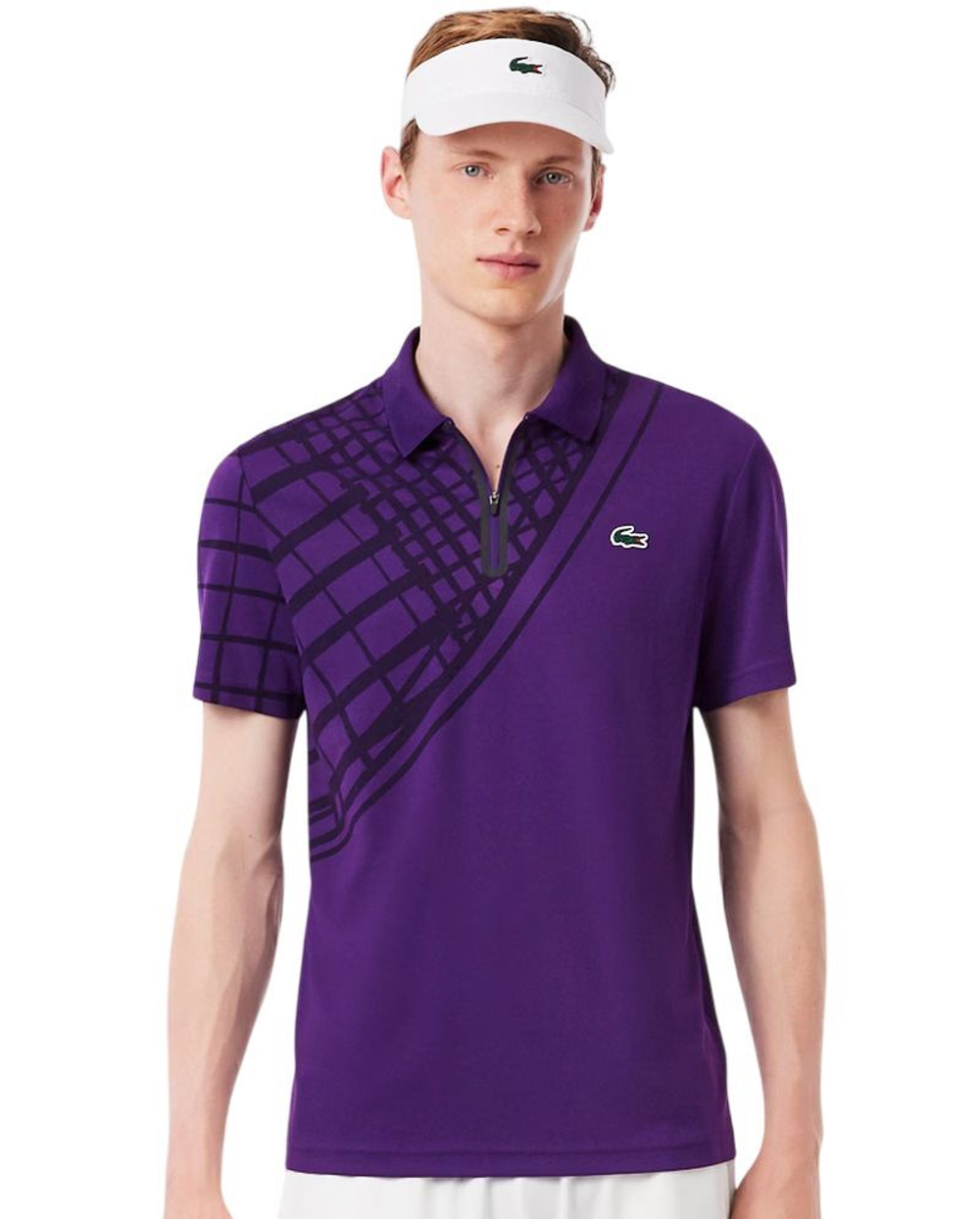 Мужское теннисное поло Lacoste Ultra Dry Printed Slim Fit - purple plum