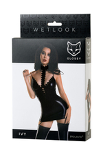 Платье с кружевным чокером и подвязками для чулок Glossy Ivy из материала Wetlook M (Цвет: черный)