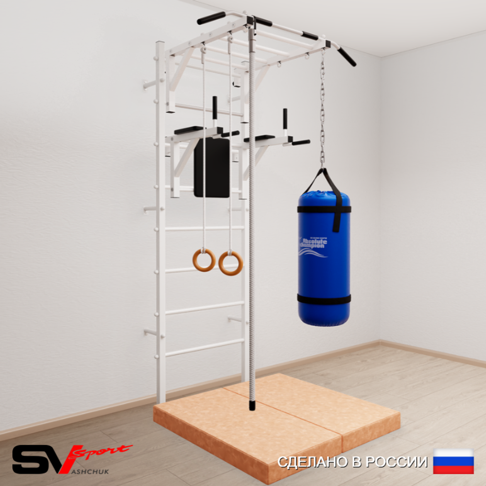 Шведская стенка Sv Sport 5447 (Турник рукоход/Брусья/Канат/Кольца/Цепь/Мешок 30кг/Мат 1м)
