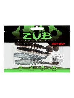 Приманка ZUB-SHAD 100мм(4")-4шт, (цвет 030) черный верх - натурал низ