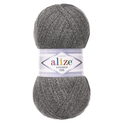Пряжа Alize (Ализе) Lana Gold 800 / уп.5 мот. по 100 г, 800м, 182 средне-серый меланж A