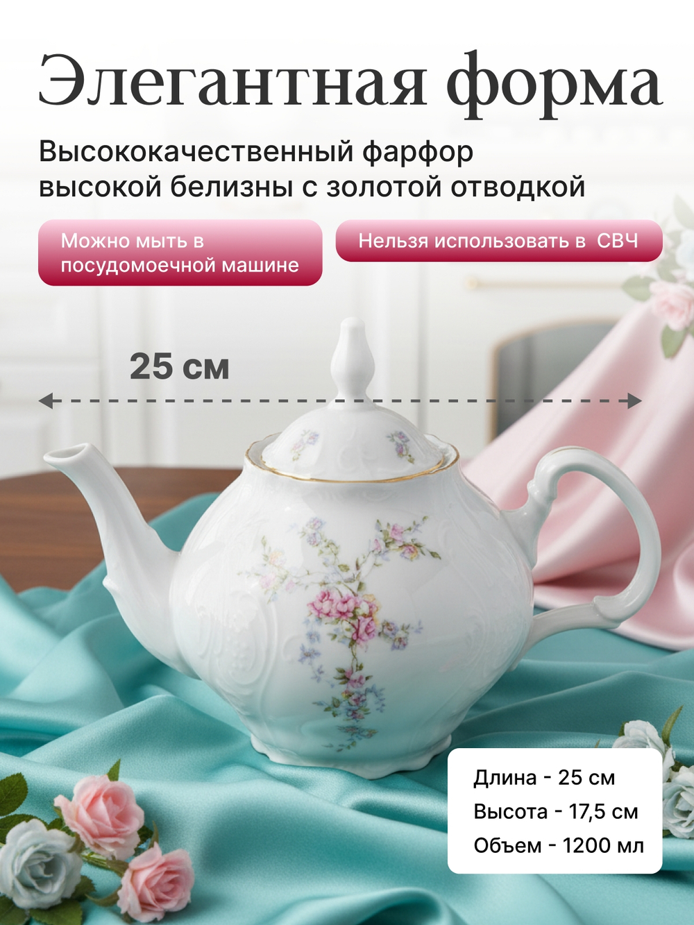 Чайник "Bernadotte" Дикая роза 1200 мл