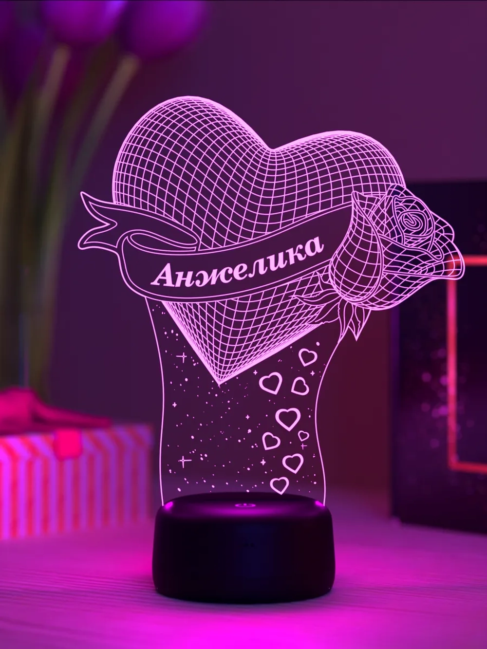 Ночник "Сердце с именем Анжелика" - любимой девушке
