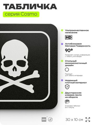 Табличка Отходы класса Г, 30х10 см, для больницы, поликлиники, медучреждения, серия COSMO COBALT, Айдентика Технолоджи