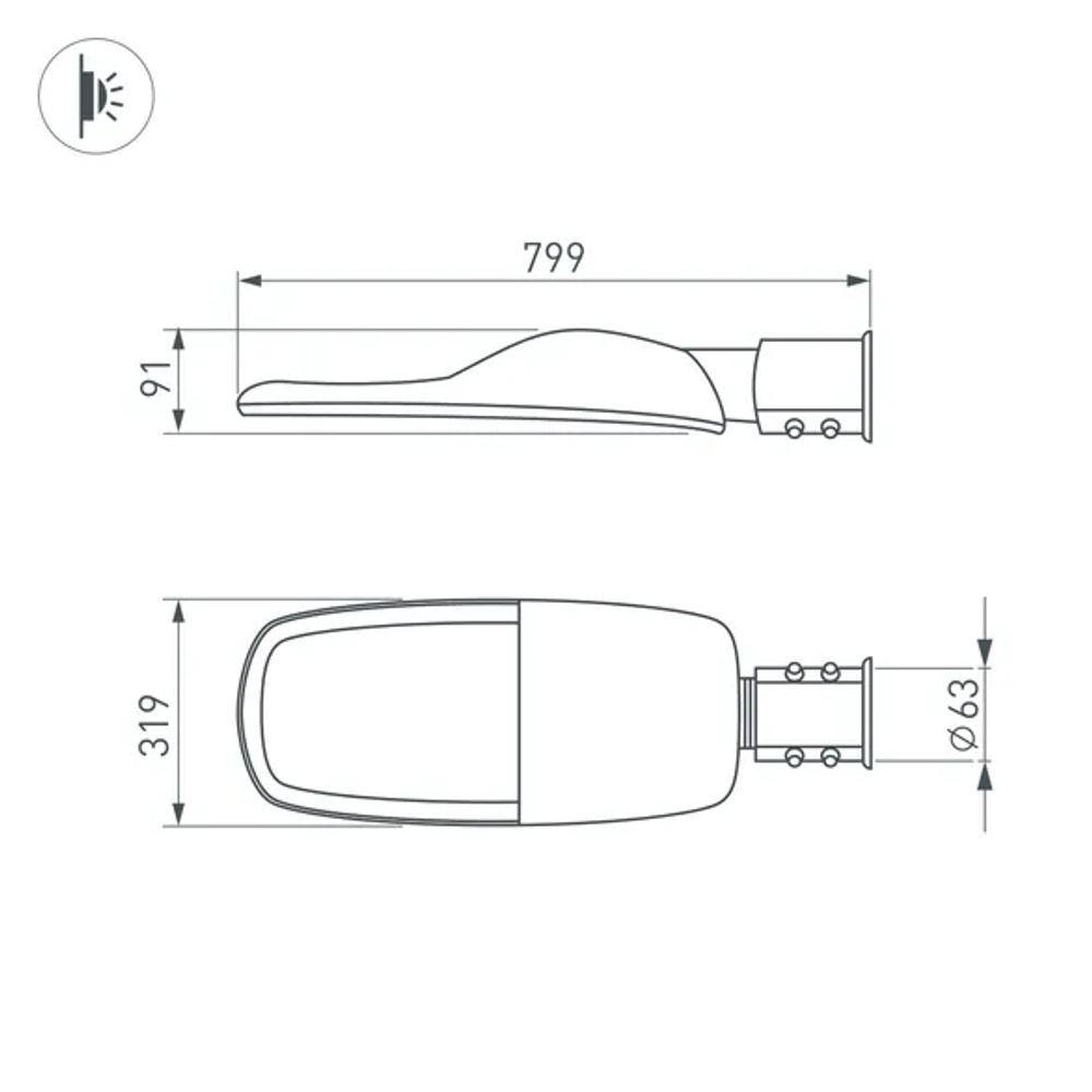 Светильник OXOR-TURI-799х319-240W Day4000 (GR, 144x75 deg, 230V) IP66 (Arlight, -) 053877