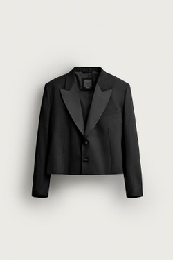 ZARA УКОРОЧЕННЫЙ СМОКИНГ-БЛЕЙЗЕР, ЧЕРНЫЙ