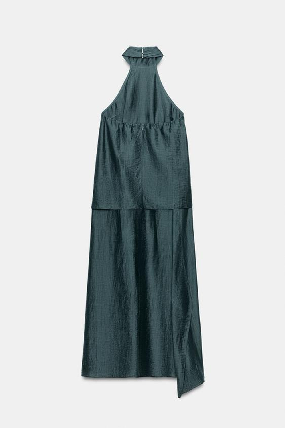 ZARA ЛЬНЯНОЕ ПЛАТЬЕ МИДИ С ГОРЛОВИНОЙ ХАЛТЕР, СВИНЦОВЫЙ