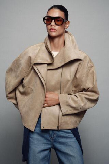ZARA КУРТКА-БОМБЕР С ШИРОКИМ ВОРОТНИКОМ, СВЕТЛО-БЕЖЕВЫЙ