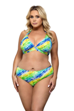 Раздельный купальник plus size с яркими диагональными полосами (Размер: 90E/44) (Цвет: разноцветный)