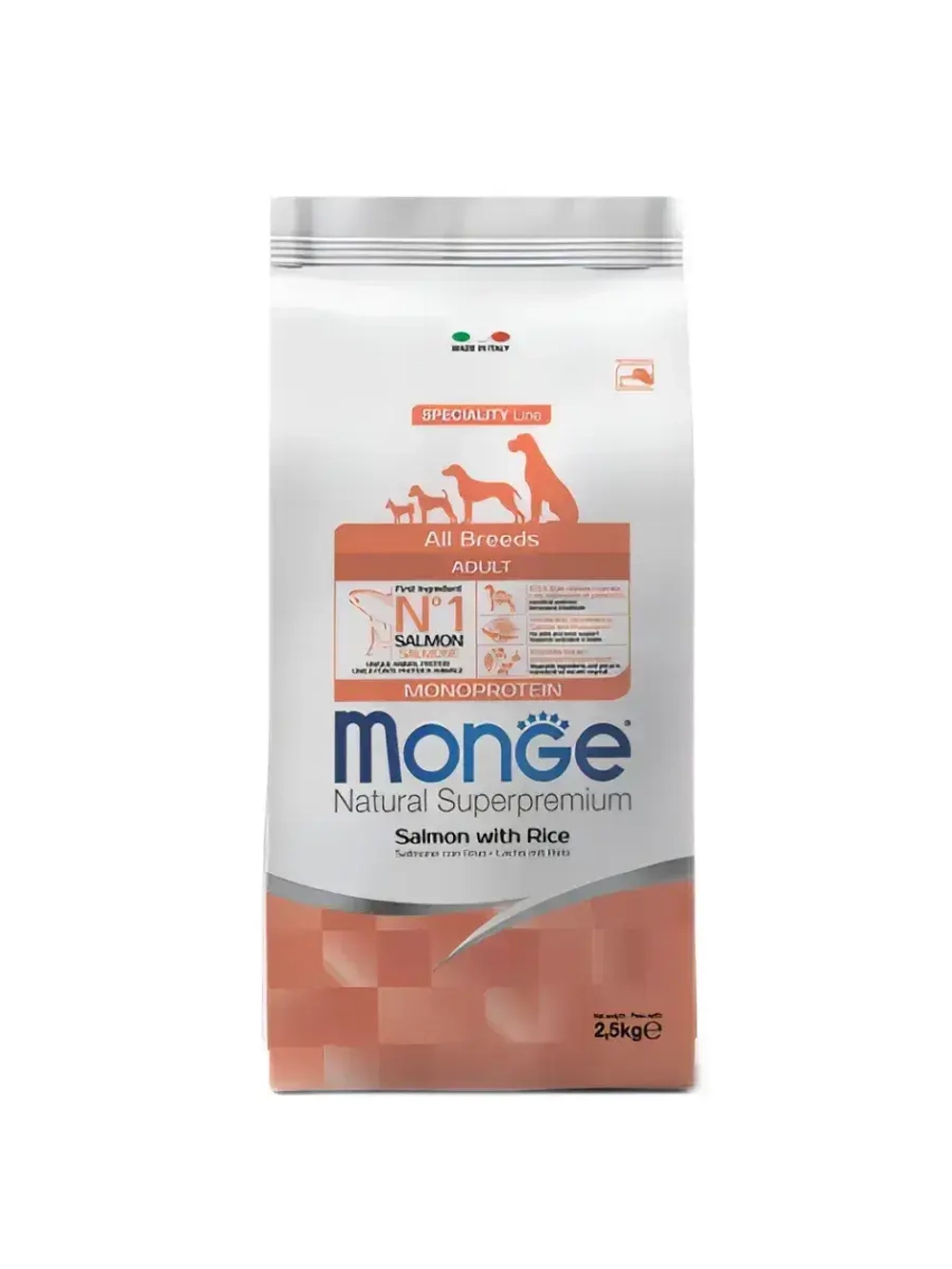 Monge Adult All Breed with Salmon ( Монж ) корм для взрослых собак лосось 2,5 кг