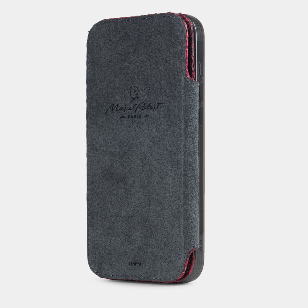 Чехол-книжка для iPhone 17 Pro Max - кожа питона, бордовый