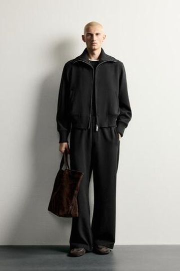 ZARA СТРУЯЩИЕСЯ БРЮКИ WIDE FIT, ЧЕРНЫЙ