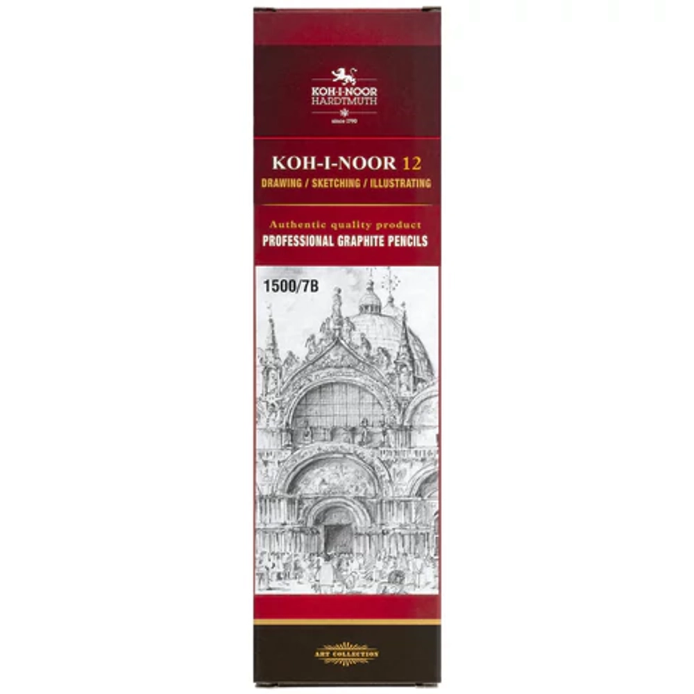 Карандаш чернографитный KOH-I-NOOR 1500, 1 шт., 7B, корпус желтый, заточенный, 150007B01170RU