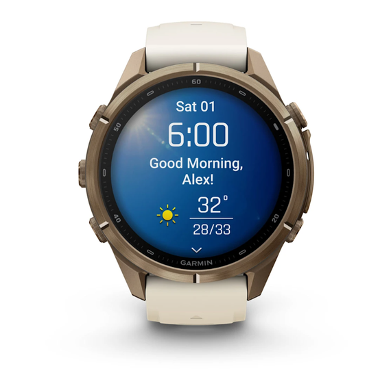 Умные часы Garmin Fenix 9 PRO, 43 мм, AMOLED, Sapphire Autumn Gold Titanium with Cream/French Gray Silicone Band