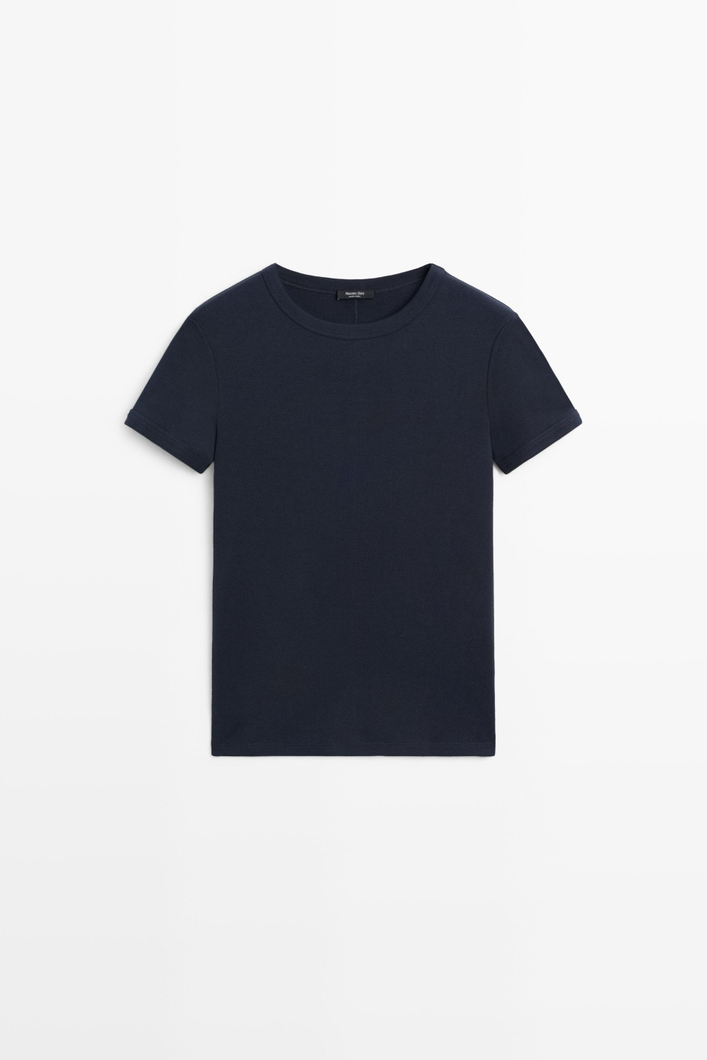 Massimo Dutti Футболка с короткими рукавами и отделкой в рубчик, темно-синий