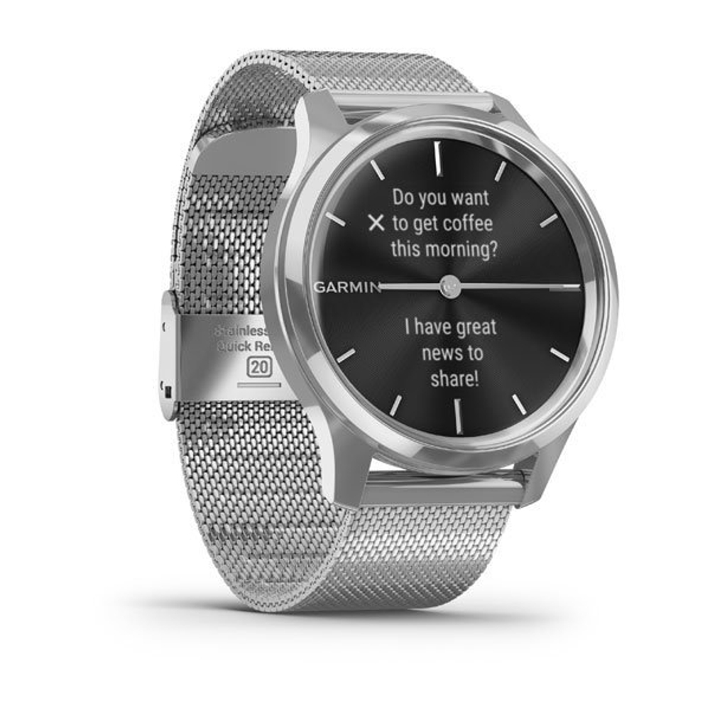Часы c трекером активности GARMIN Vivomove Luxe серебристый с серебристым ремешком "миланская петля" 010-02241-23