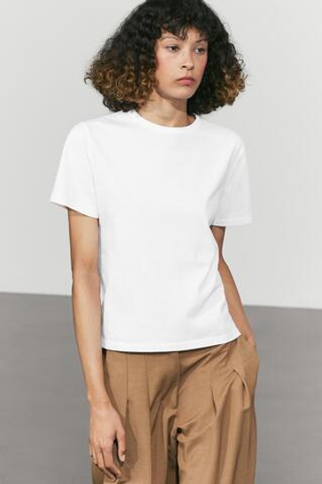 Massimo Dutti Футболка из 100% хлопка с короткими рукавами, белый