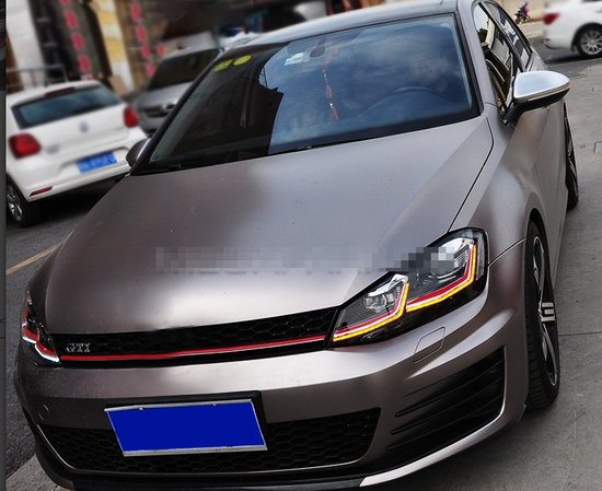 Передние фары Гольф 7 V12 type GTI Red line [Комплект Л+П; яркие ходовые огни; биксеноновая линза HELLA 5R; электрокорректор; динамичный поворотник]