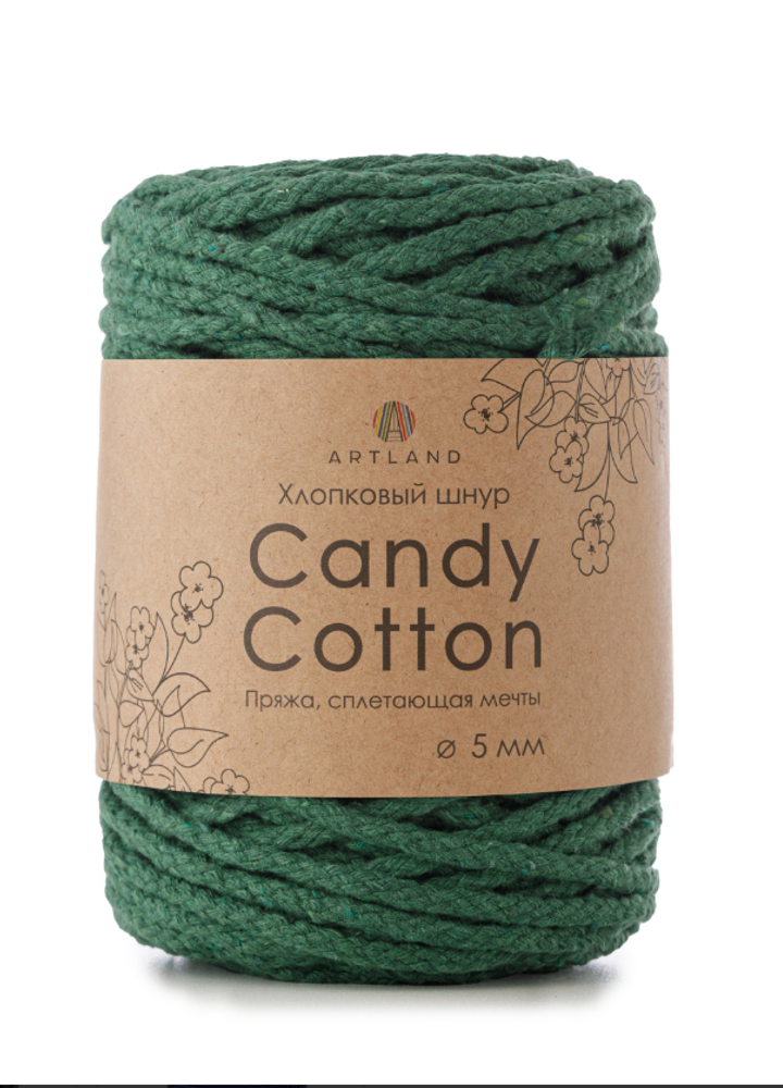 Плетёный шнур Candy cotton 5 мм, 500 гр, 100% х/б, 100 м, зелёный