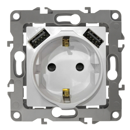 Розетка ЭРА Elegance 14-4109-03 2P+E 16A-250В штор. с 2xUSB 5В-3А алюминий