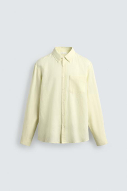 ZARА РУБАШКА REGULAR FIT ИЗ ЛЬНА И ХЛОПКА, ЖЕЛТЫЙ