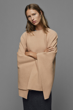 ZARA ОДНОТОННАЯ ТРИКОТАЖНАЯ НАКИДКА, СВЕТЛЫЙ ЖЕЛТО-КОРИЧНЕВЫЙ