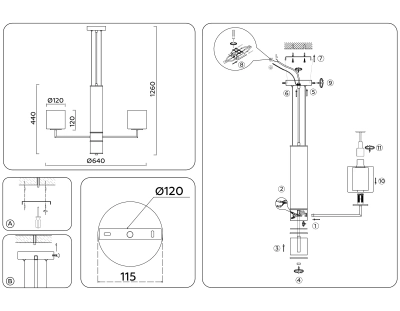 Светильник подвесной LH56001/5 СH/FR хром/белый матовый E14*5 max 40W D640*1260