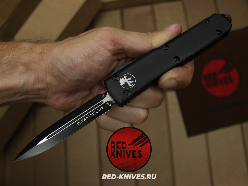 Нож Microtech Ultratech D/E A+++ - черная рукоять, кинжальный черный клинок RK/Н88