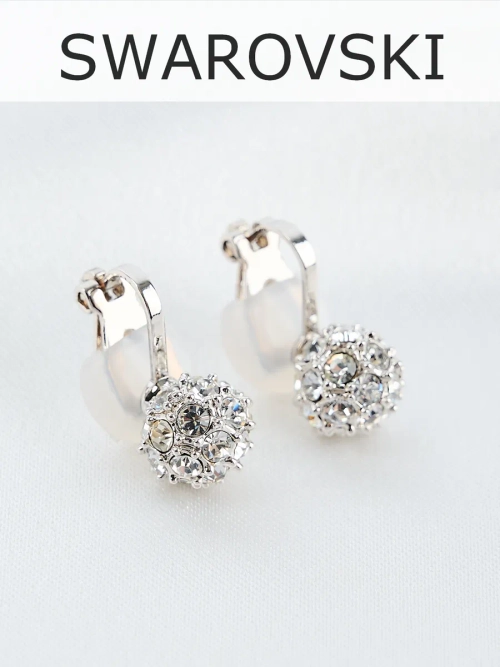 Клипсы Серебряные шарики с кристаллами Swarovski