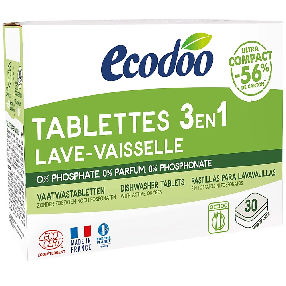 3 в 1 ТАБЛЕТКИ ДЛЯ ПОСУДОМОЕЧНОЙ МАШИНЫ 30Х12 гр (Ecodoo)