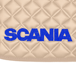 Ковры SCANIA 5 серии G (механика), (экокожа, бежевый, бежевый кант, синяя вышивка)