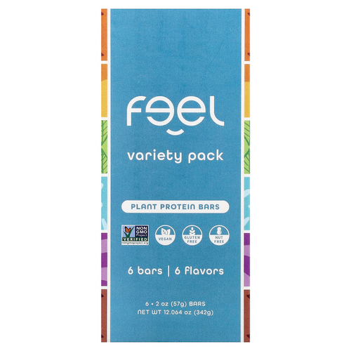 The Feel Bar, батончики с растительным протеином, набор разных вкусов, 6 батончиков по 57 г (2 унции)