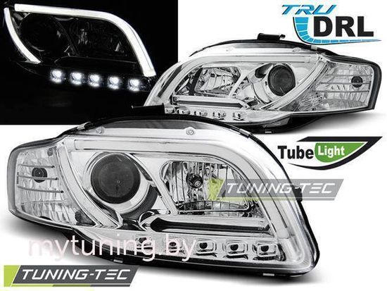 Передние фары Audi A4 B7 led tube lights chrome tru drl