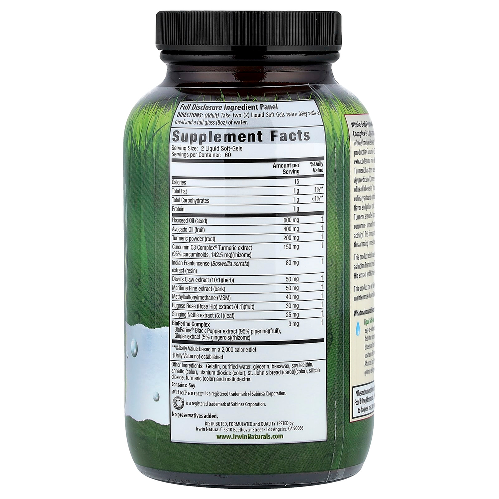 Irwin Naturals, Whole-Body Turmeric™ и Curcumin C3 Complex®, 120 желатиновых капсул