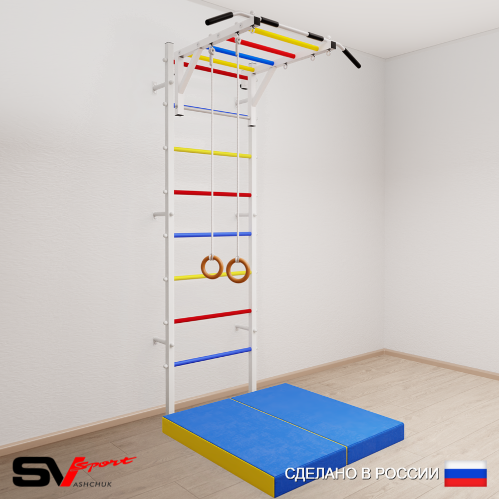 Шведская стенка Sv Sport 5304 (Турник рукоход/Кольца/Мат 1м)