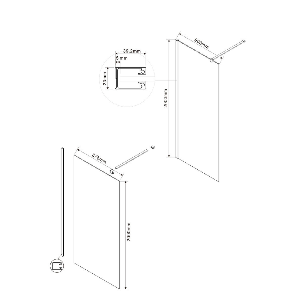 Душевая перегородка Walk-In VSW-1H900CG, 900*2000, хром, стекло тонированное