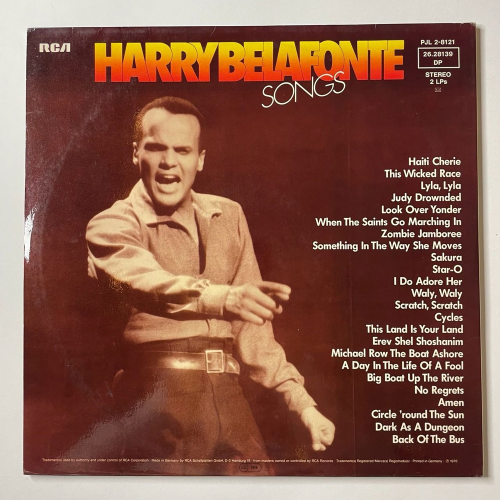 Винтажная виниловая пластинка LP Harry Belafonte Songs (Germany 1976)